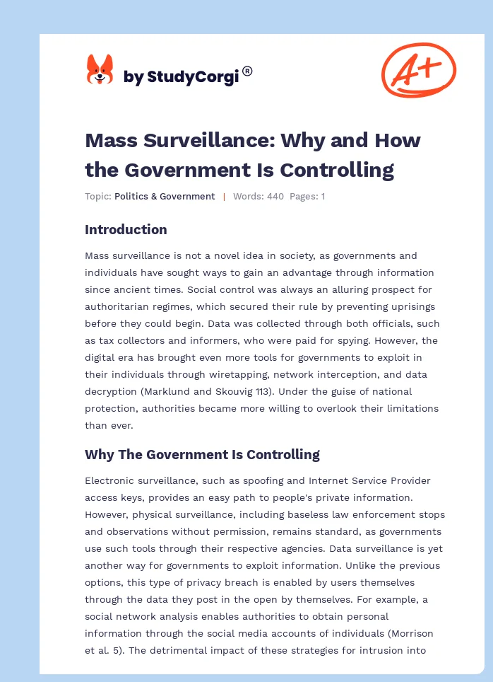 Mass Surveillance: Why and How the Government Is Controlling. Page 1