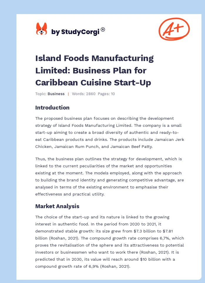 Island Foods Manufacturing Limited: Business Plan for Caribbean Cuisine Start-Up. Page 1