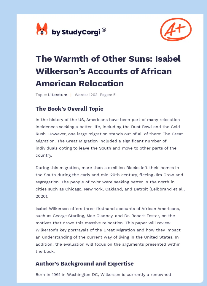 The Warmth of Other Suns: Isabel Wilkerson’s Accounts of African American Relocation. Page 1