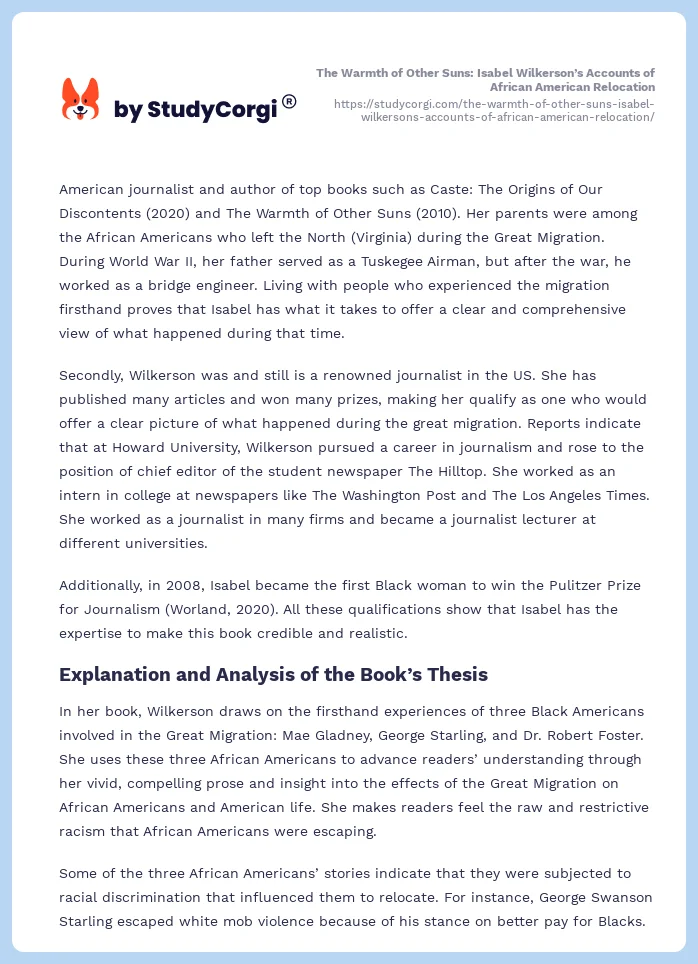 The Warmth of Other Suns: Isabel Wilkerson’s Accounts of African American Relocation. Page 2