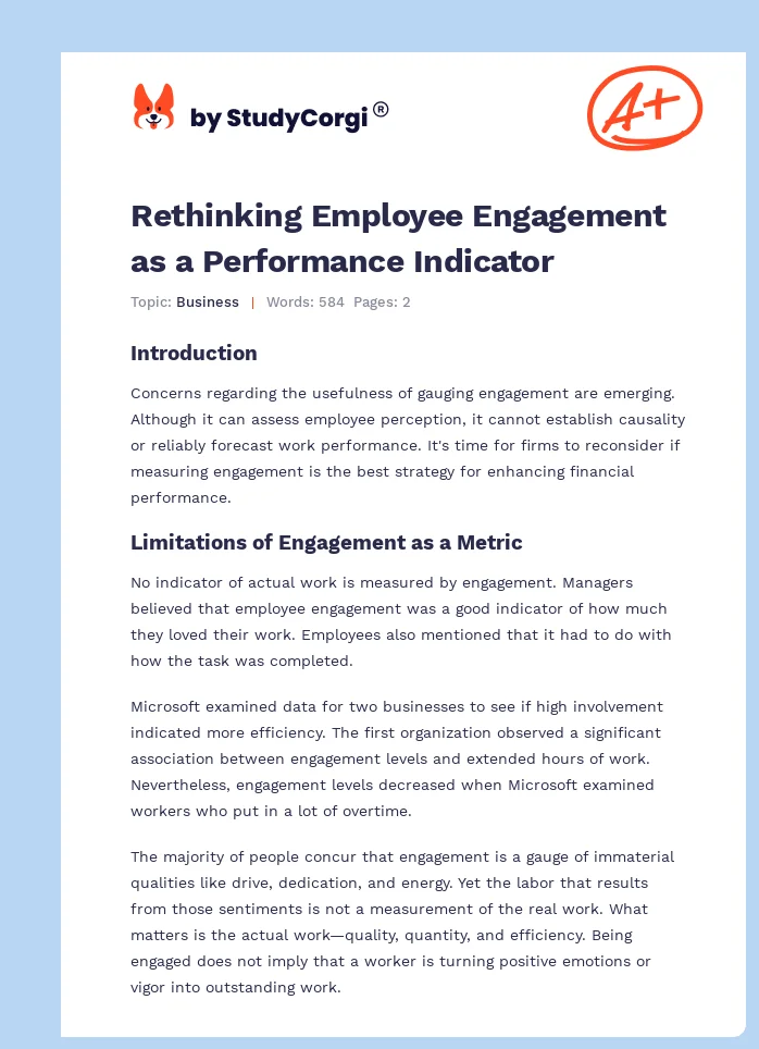 Rethinking Employee Engagement as a Performance Indicator. Page 1