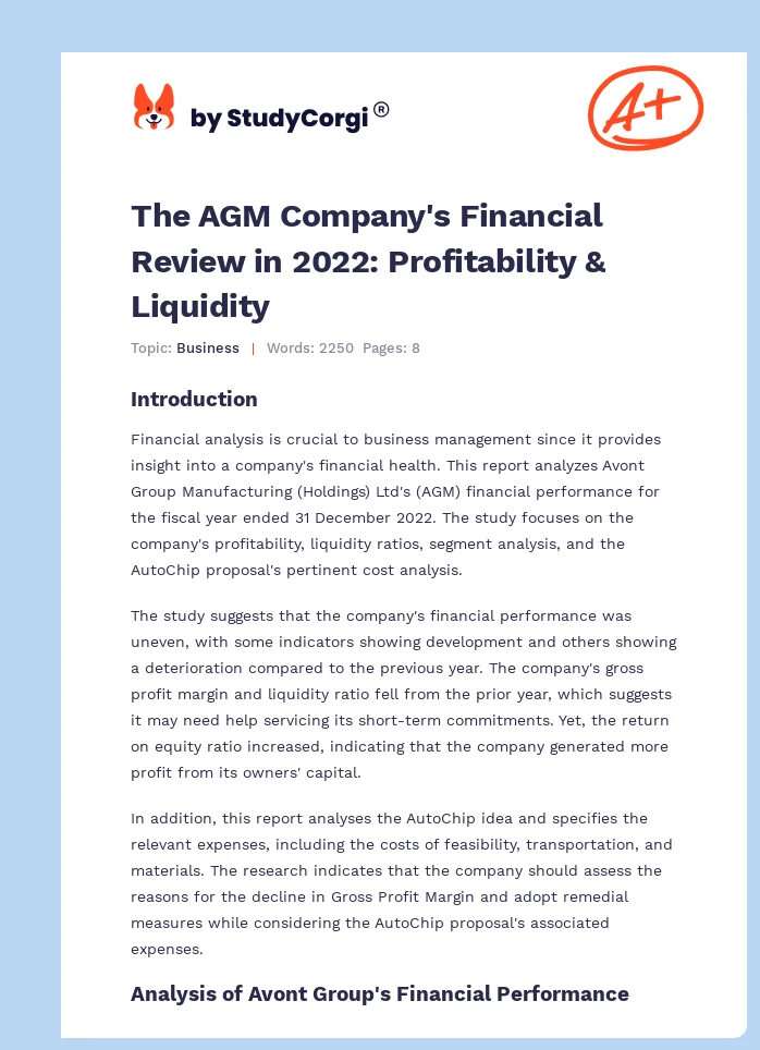 The AGM Company's Financial Review in 2022: Profitability & Liquidity. Page 1