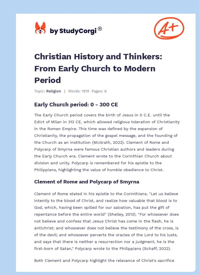 Christian History and Thinkers: From Early Church to Modern Period. Page 1