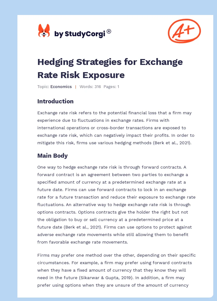 Hedging Strategies for Exchange Rate Risk Exposure. Page 1