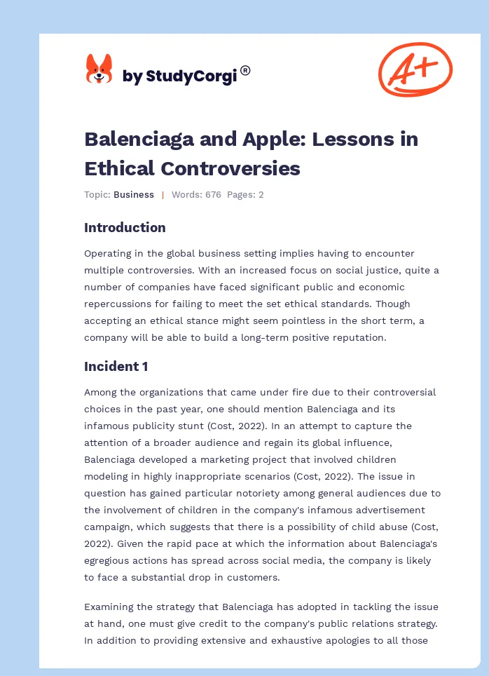 Balenciaga and Apple: Lessons in Ethical Controversies. Page 1