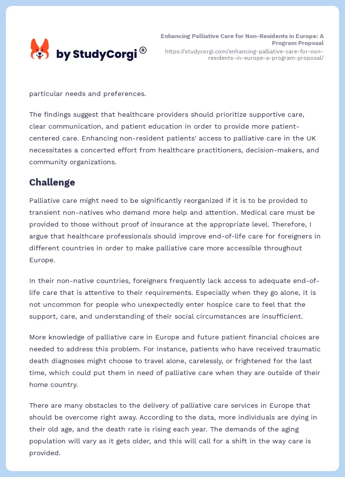 Enhancing Palliative Care for Non-Residents in Europe: A Program Proposal. Page 2