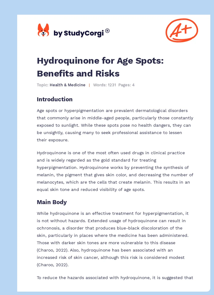 Hydroquinone for Age Spots: Benefits and Risks. Page 1