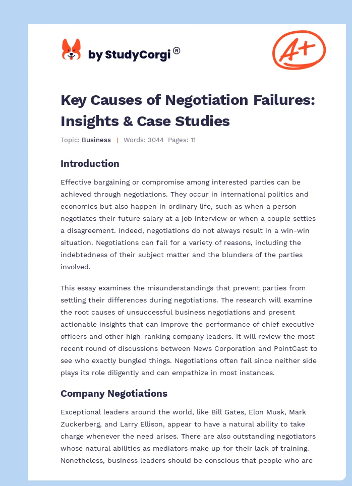 Key Causes of Negotiation Failures: Insights & Case Studies. Page 1