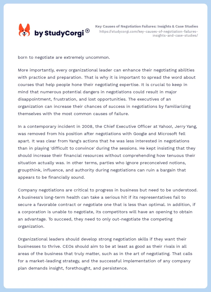 Key Causes of Negotiation Failures: Insights & Case Studies. Page 2