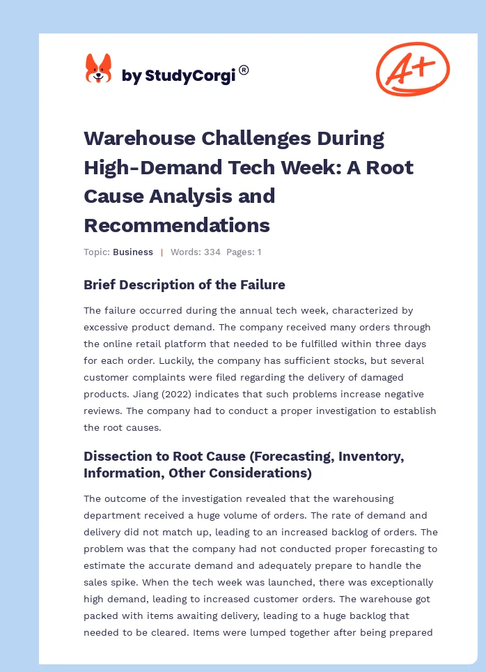 Warehouse Challenges During High-Demand Tech Week: A Root Cause Analysis and Recommendations. Page 1