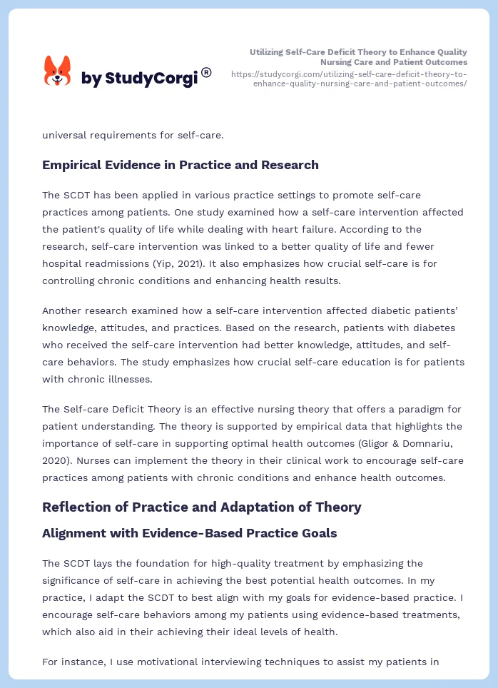 Utilizing Self-Care Deficit Theory to Enhance Quality Nursing Care and Patient Outcomes. Page 2