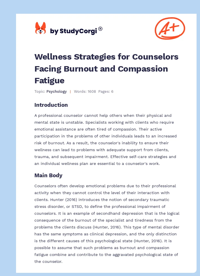 Wellness Strategies for Counselors Facing Burnout and Compassion Fatigue. Page 1