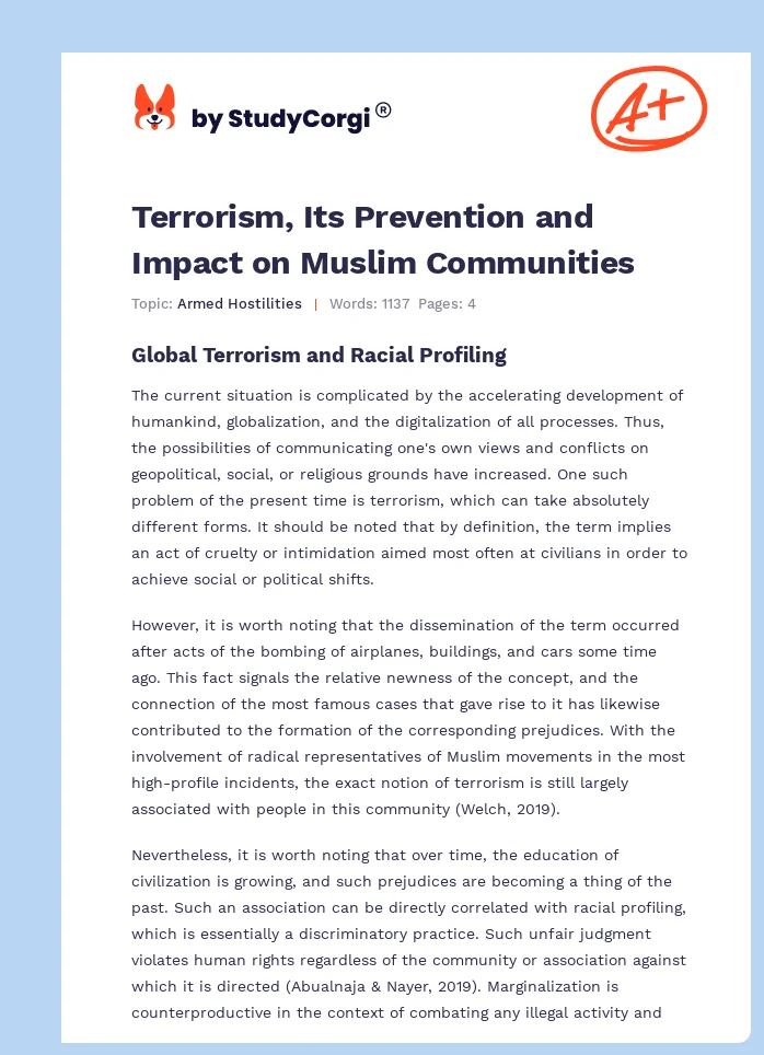 Terrorism, Its Prevention and Impact on Muslim Communities. Page 1