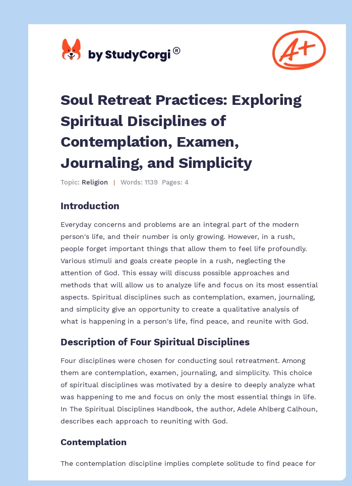 Soul Retreat Practices: Exploring Spiritual Disciplines of Contemplation, Examen, Journaling, and Simplicity. Page 1