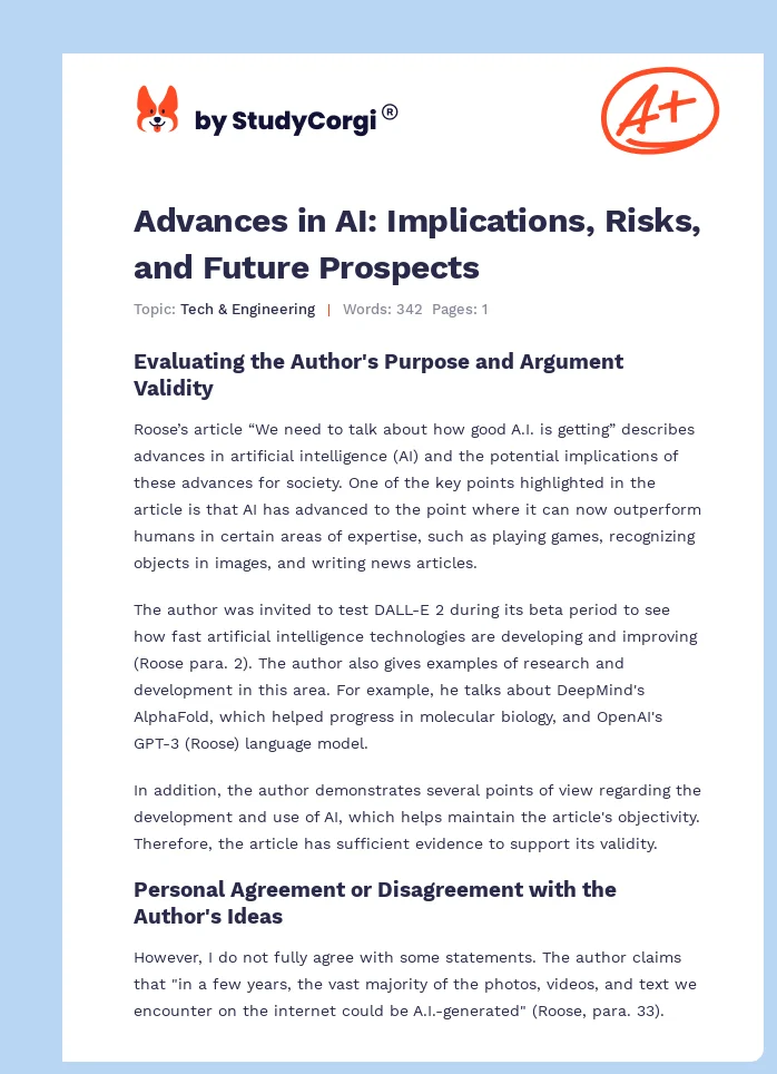 Advances in AI: Implications, Risks, and Future Prospects. Page 1