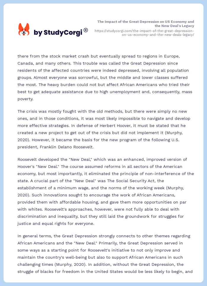 The Impact of the Great Depression on US Economy and the New Deal's Legacy. Page 2