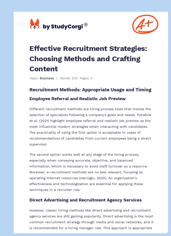 Effective Recruitment Strategies: Choosing Methods and Crafting Content. Page 1