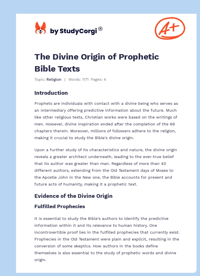 The Divine Origin of Prophetic Bible Texts. Page 1