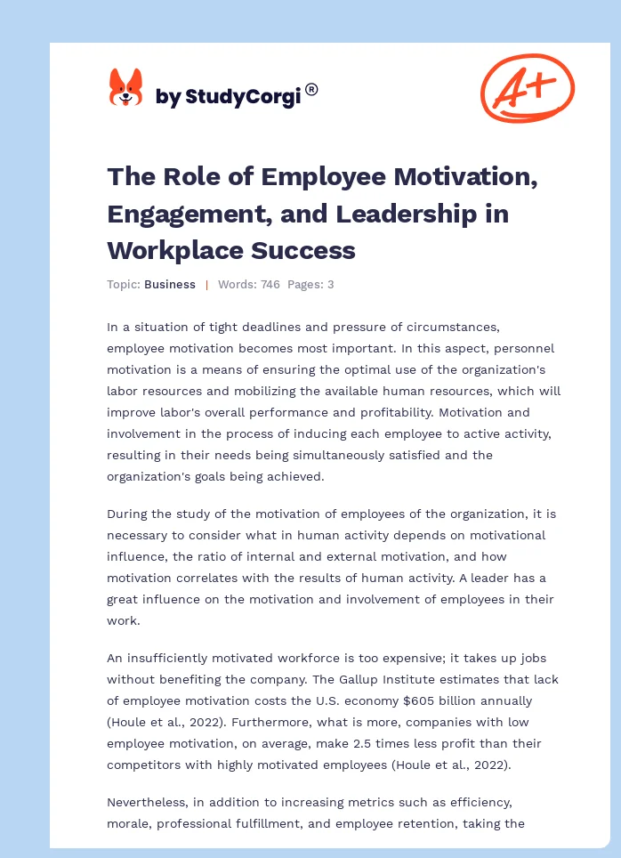 The Role of Employee Motivation, Engagement, and Leadership in Workplace Success. Page 1