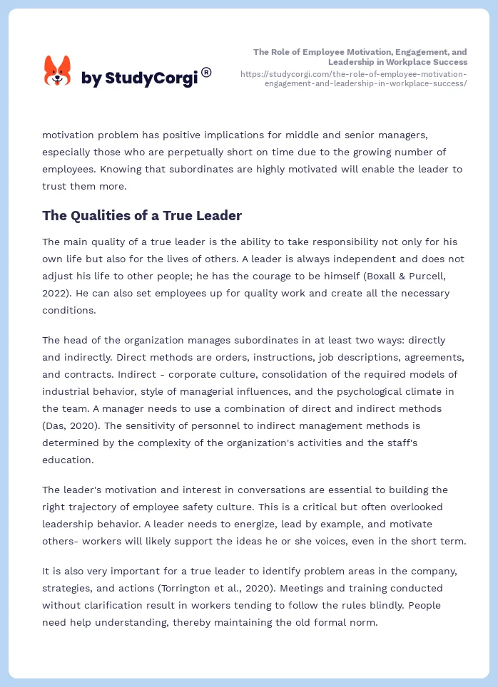 The Role of Employee Motivation, Engagement, and Leadership in Workplace Success. Page 2