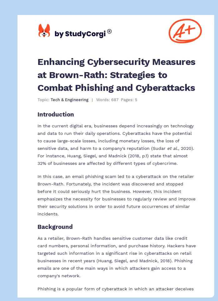 Enhancing Cybersecurity Measures at Brown-Rath: Strategies to Combat Phishing and Cyberattacks. Page 1