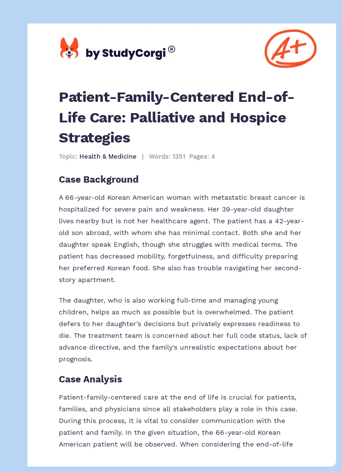 Patient-Family-Centered End-of-Life Care: Palliative and Hospice Strategies. Page 1