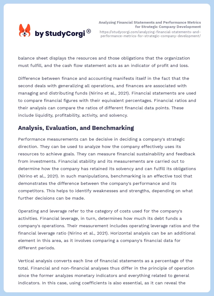 Analyzing Financial Statements and Performance Metrics for Strategic Company Development. Page 2