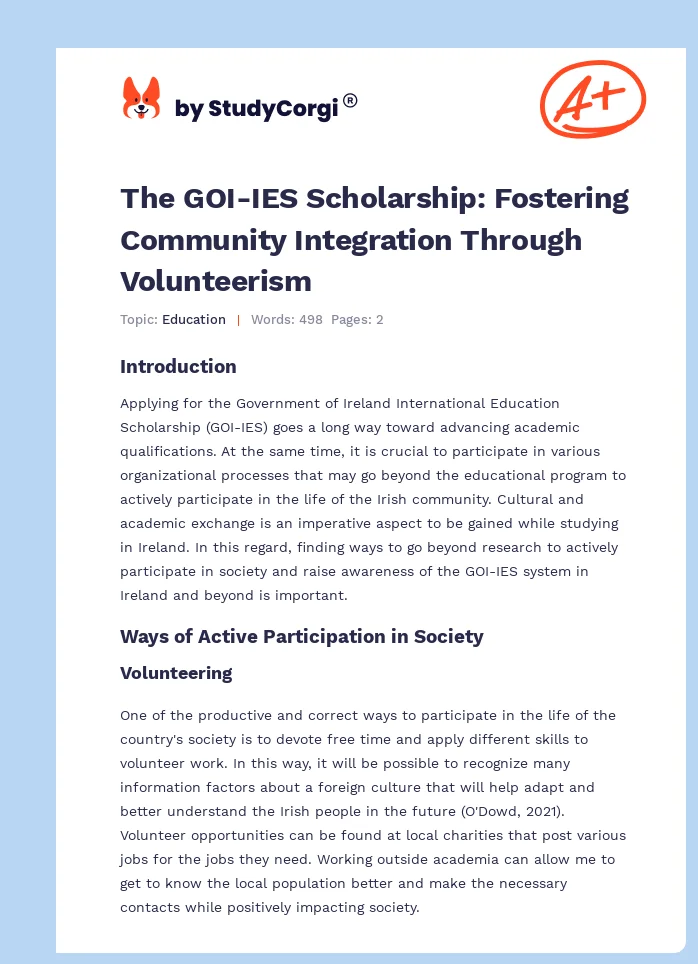 The GOI-IES Scholarship: Fostering Community Integration Through Volunteerism. Page 1