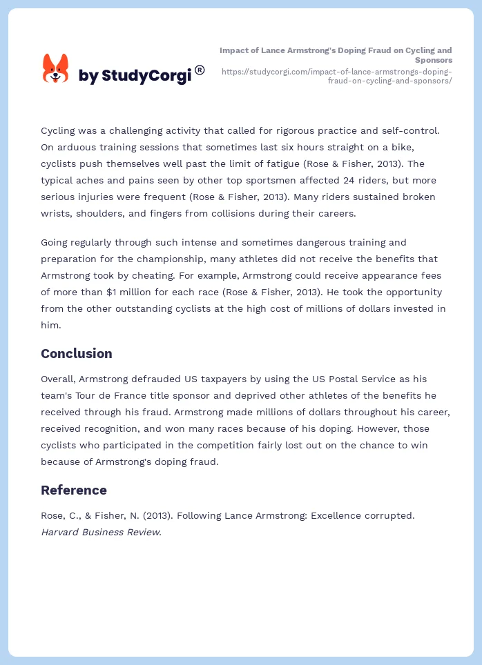 Impact of Lance Armstrong's Doping Fraud on Cycling and Sponsors. Page 2