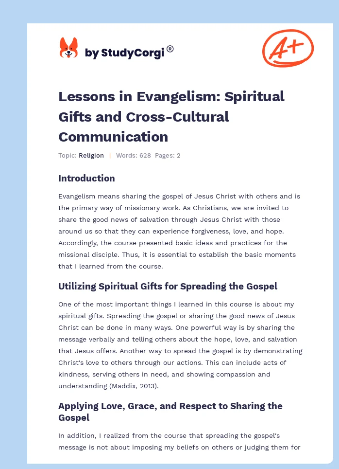 Lessons in Evangelism: Spiritual Gifts and Cross-Cultural Communication. Page 1