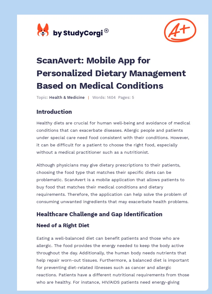 ScanAvert: Mobile App for Personalized Dietary Management Based on Medical Conditions. Page 1