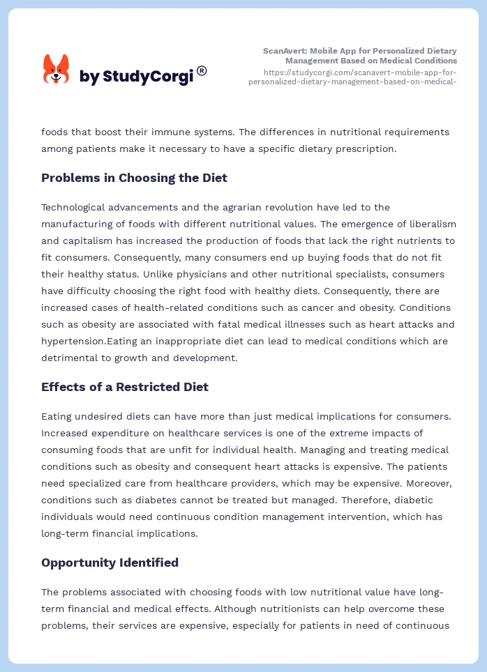 ScanAvert: Mobile App for Personalized Dietary Management Based on Medical Conditions. Page 2