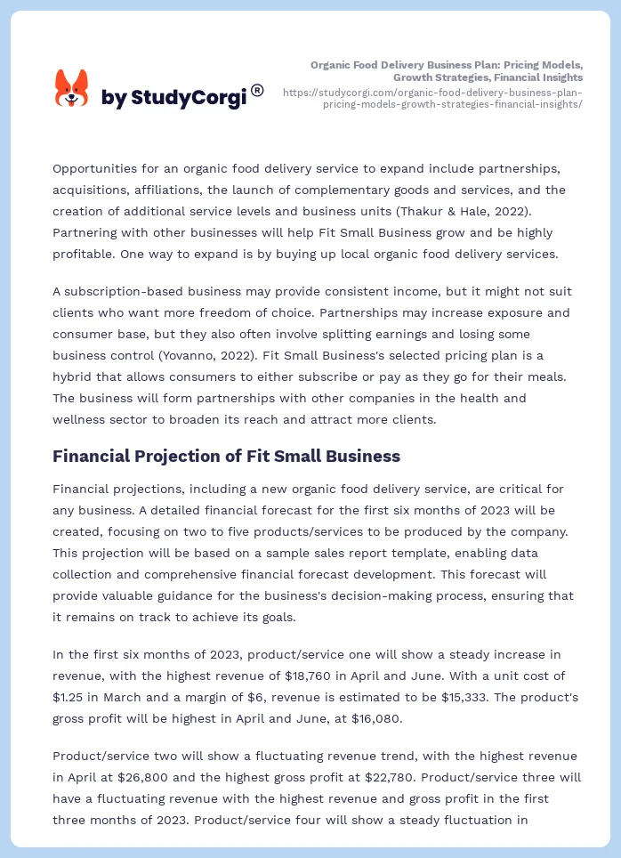 Organic Food Delivery Business Plan: Pricing Models, Growth Strategies, Financial Insights. Page 2