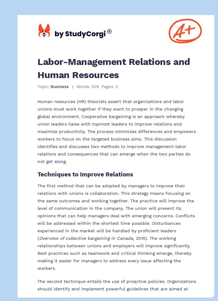 Labor-Management Relations and Human Resources. Page 1