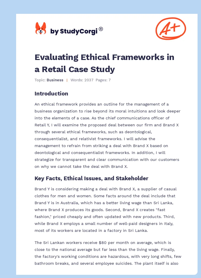 Evaluating Ethical Frameworks in a Retail Case Study. Page 1