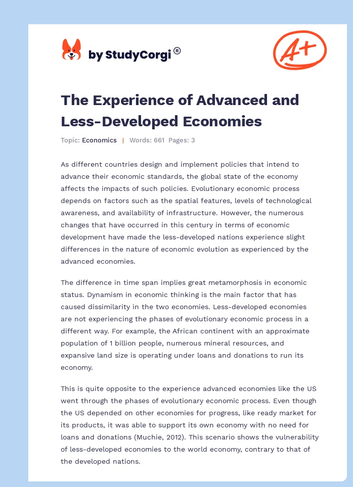 The Experience of Advanced and Less-Developed Economies. Page 1