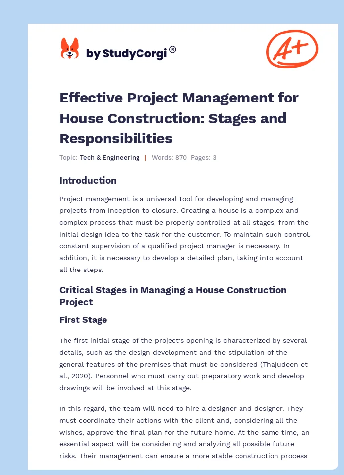 Effective Project Management for House Construction: Stages and Responsibilities. Page 1