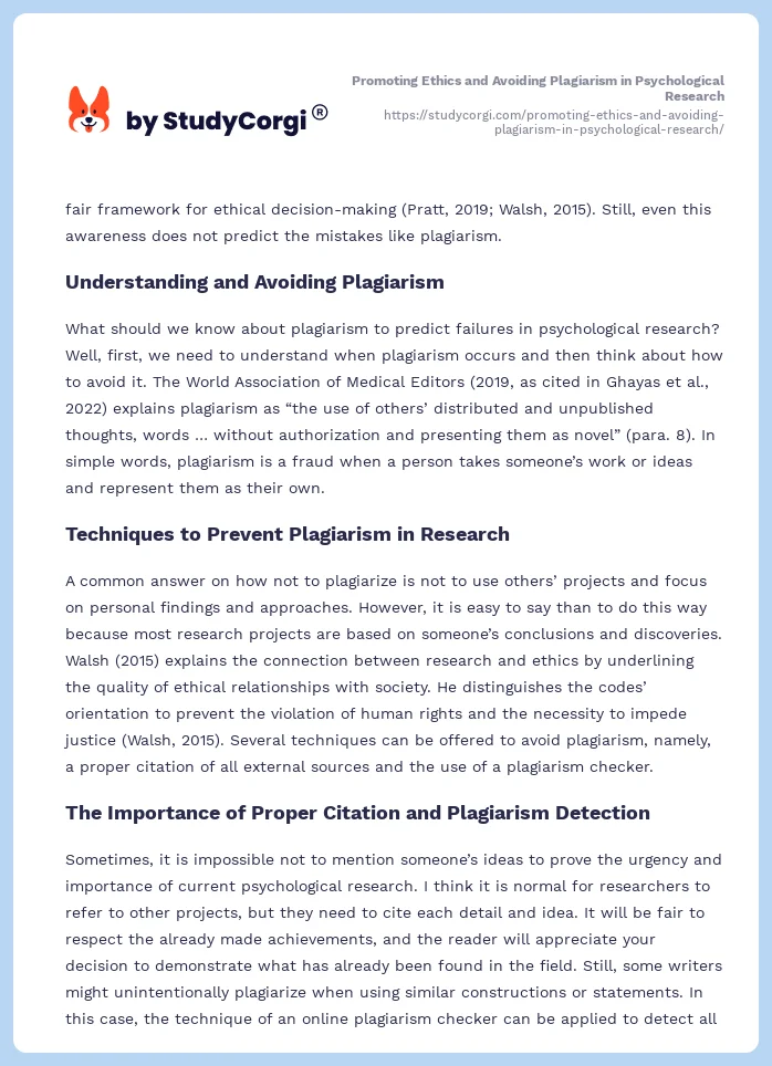 Promoting Ethics and Avoiding Plagiarism in Psychological Research. Page 2