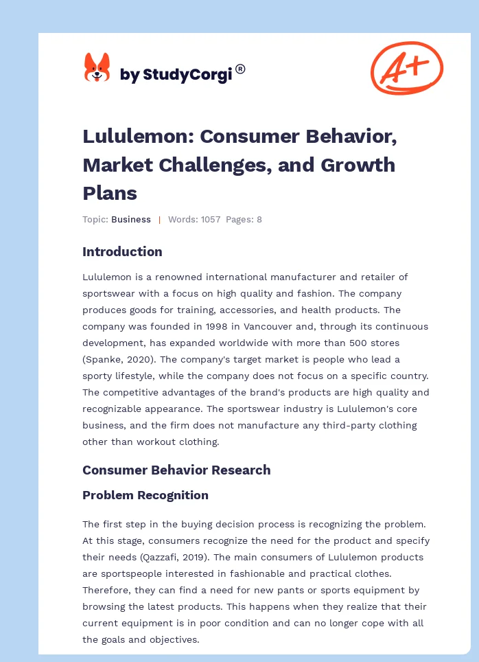 Lululemon: Consumer Behavior, Market Challenges, and Growth Plans. Page 1