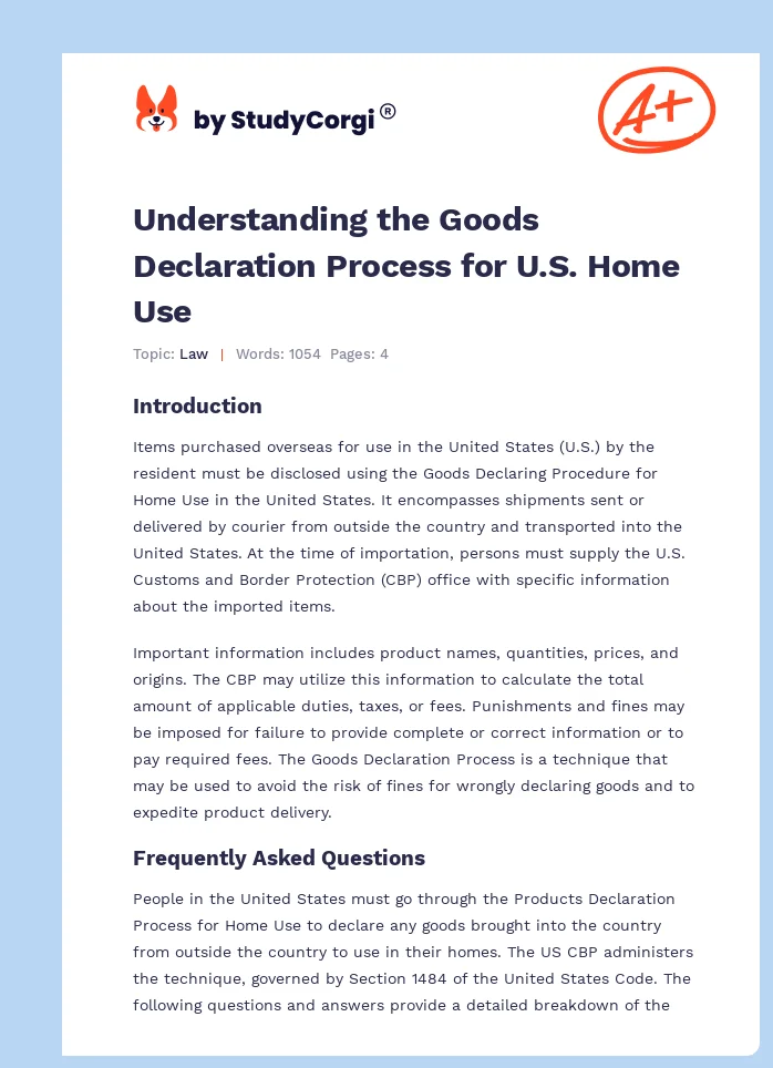 Understanding the Goods Declaration Process for U.S. Home Use. Page 1