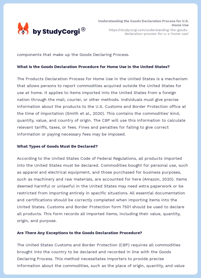 Understanding the Goods Declaration Process for U.S. Home Use. Page 2