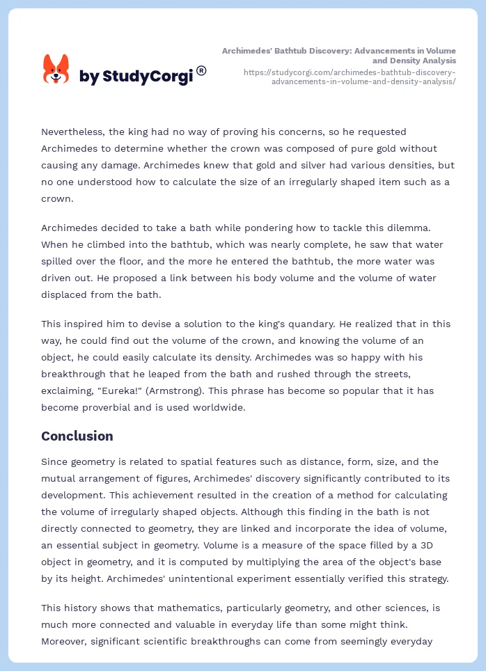 Archimedes' Bathtub Discovery: Advancements in Volume and Density Analysis. Page 2