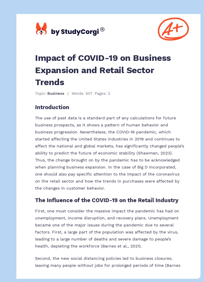 Impact of COVID-19 on Business Expansion and Retail Sector Trends. Page 1