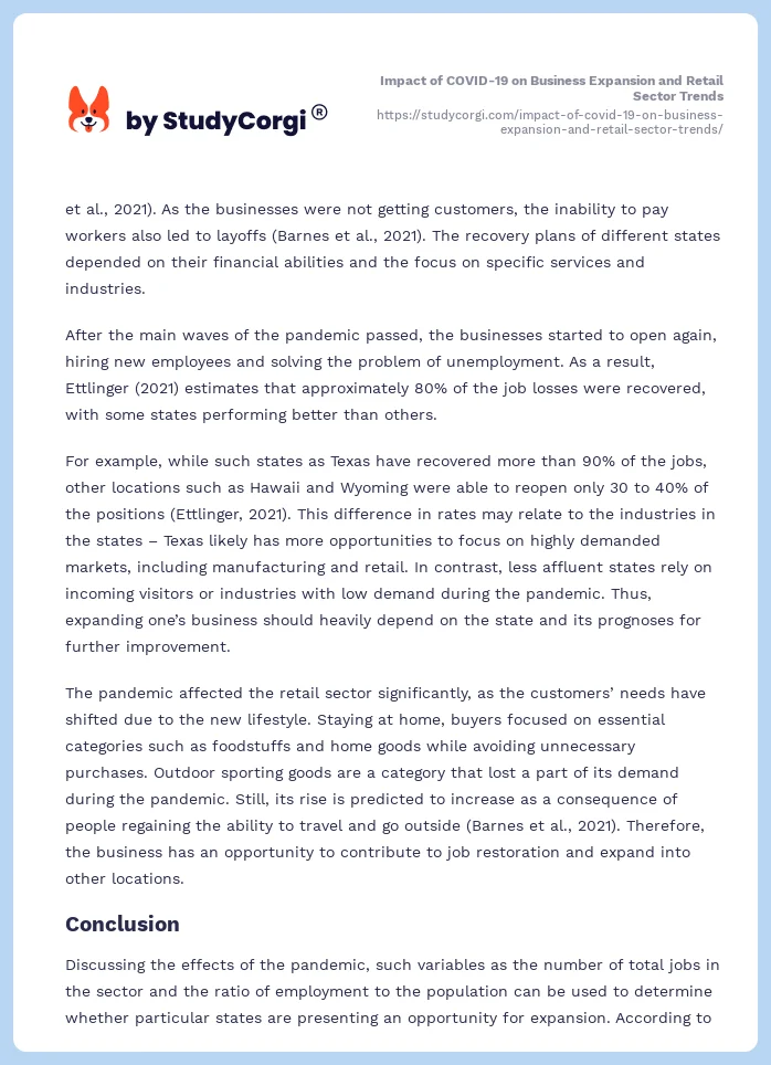 Impact of COVID-19 on Business Expansion and Retail Sector Trends. Page 2