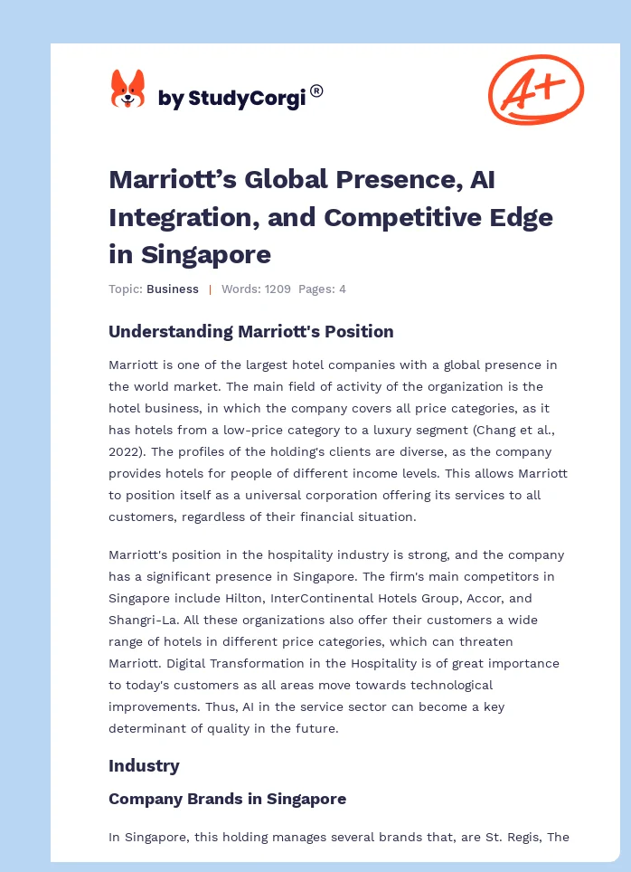 Marriott’s Global Presence, AI Integration, and Competitive Edge in Singapore. Page 1