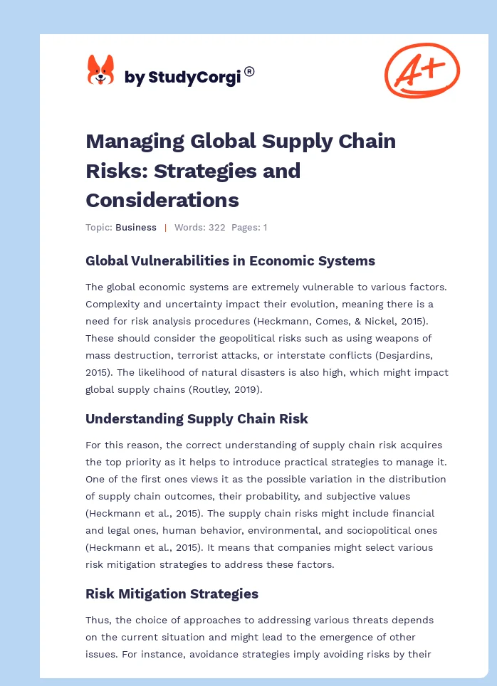 Managing Global Supply Chain Risks: Strategies and Considerations. Page 1