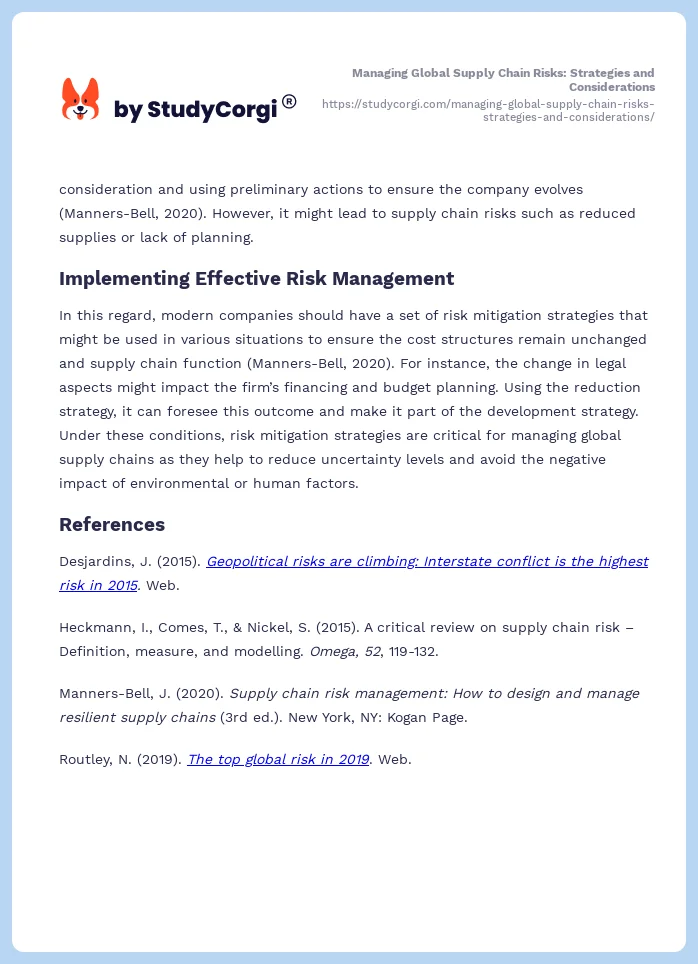 Managing Global Supply Chain Risks: Strategies and Considerations. Page 2