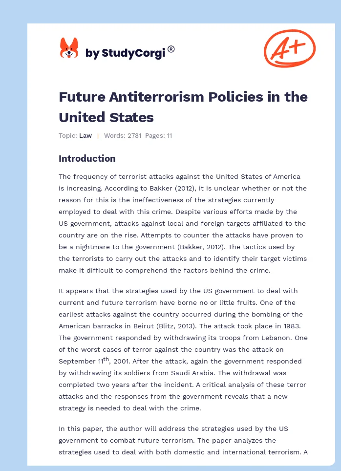Future Antiterrorism Policies in the United States. Page 1