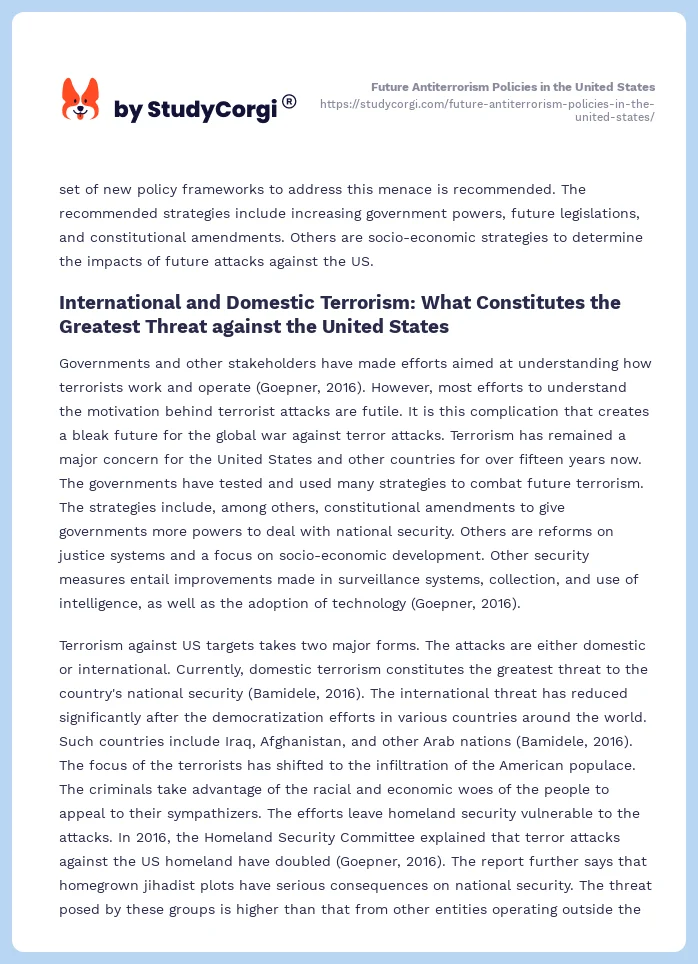 Future Antiterrorism Policies in the United States. Page 2