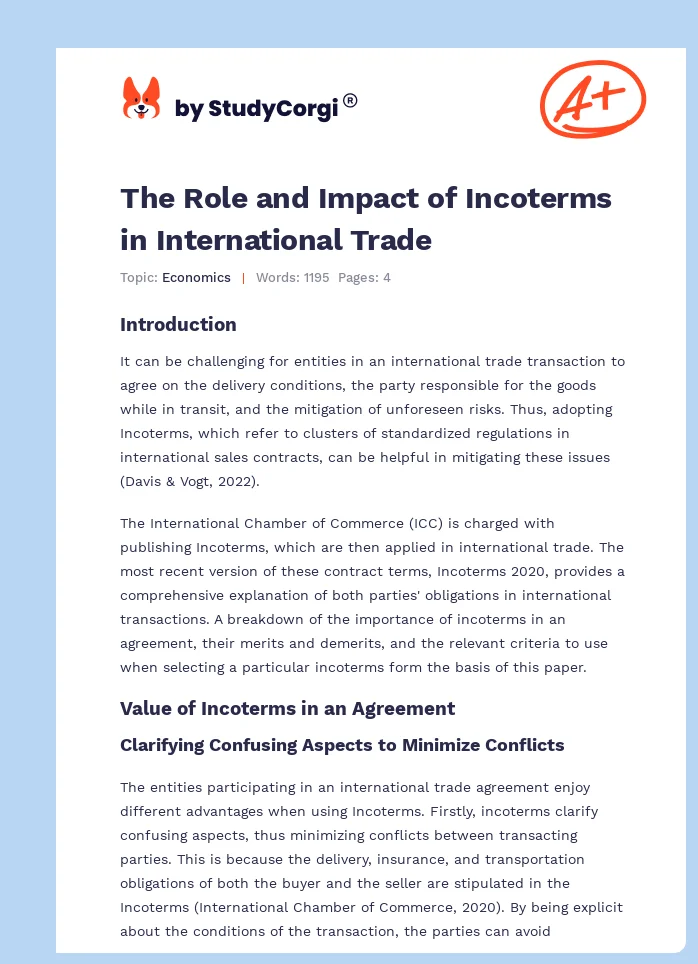 The Role and Impact of Incoterms in International Trade. Page 1